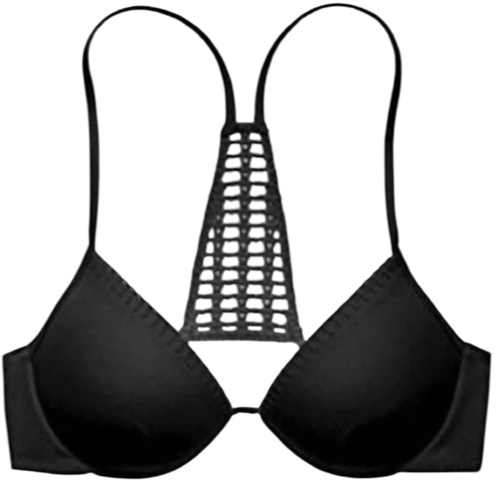 Victorias Secret Fabulous Push-Up Bikini Black Crochet Top Size 34d Euc